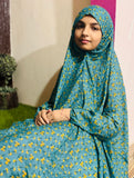 KIDS NAMAZ CHADDAR WITH FULL SLEEVES - Teal Bunch Roses 8 to 11 Years