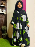 Kids Abaya Front Open Style - Black with White Rose