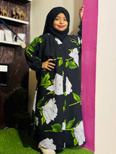 Kids Abaya Front Open Style - Black with White Rose