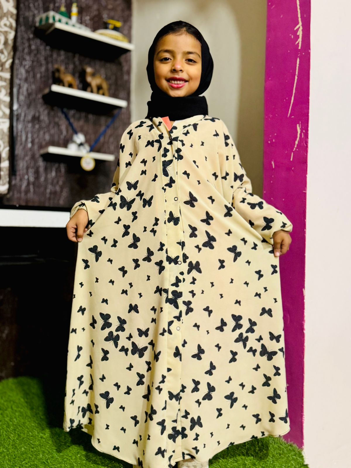 Kids Abaya Front Open Style - Sandy Butterflies