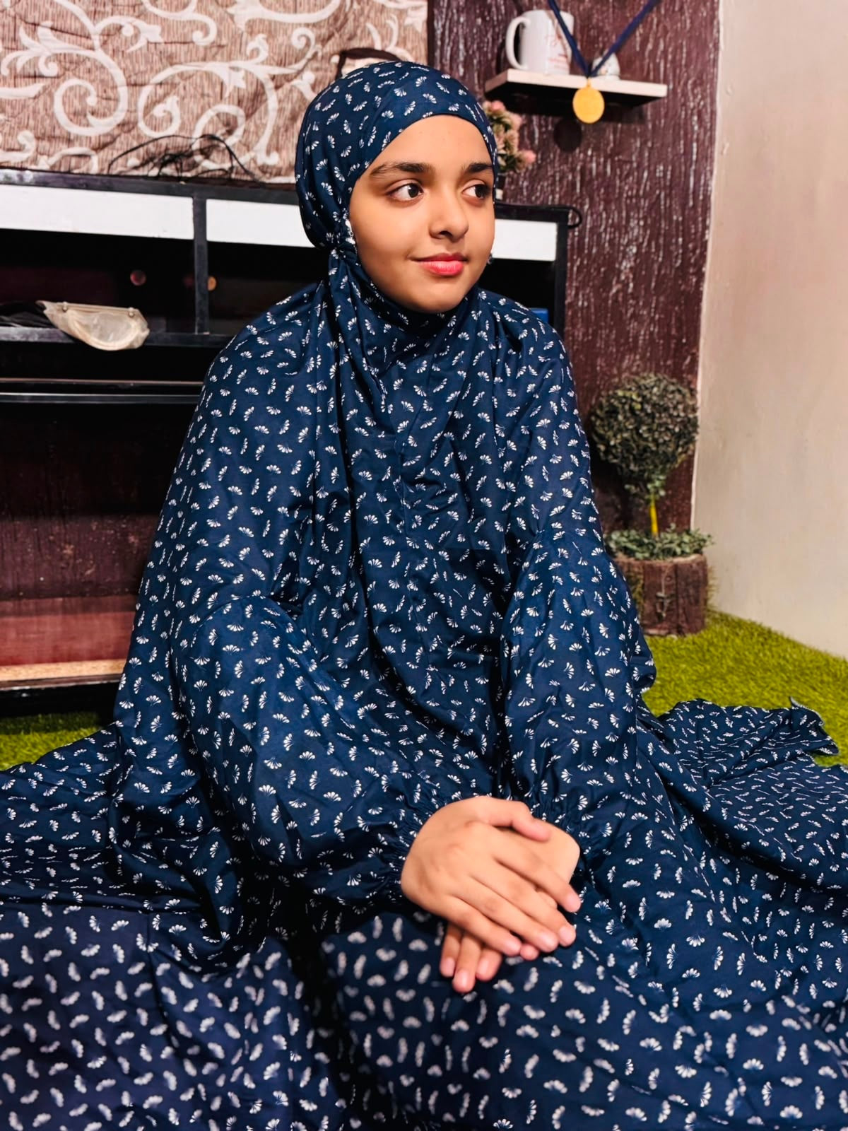 KIDS NAMAZ CHADDAR WITH FULL SLEEVES - ZOYA BLUE 12 to 14 Years