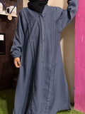Kids Fashion Abaya Front Open Style - Grey with Pleates n Lace