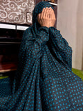 ADULTS NAMAZ CHADDAR WITH SLEEVES N NIQAB - SPRINKLE FLORA TEAL GREEN - STANDARD SIZE