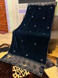 Luxury Velvet Cut Work Shawl - Leaf Teal