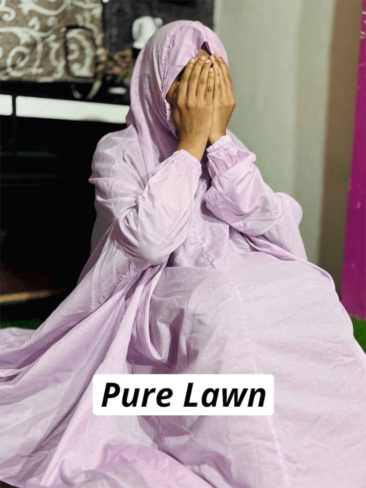PURE LAWN NAMAZ CHADDAR WITH SLEEVES - PLAIN LIGHT PURPLE LARGE