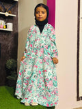 Kids Abaya Front Open Style - Multi Sea Green