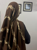 Queen Embroidery Pleated Lawn Scarf - Brown