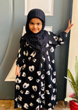 BABY Printed Abaya Front Open Style - Black Noir