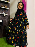 Kids Abaya MAXI Style - Black in Multi Butterflies