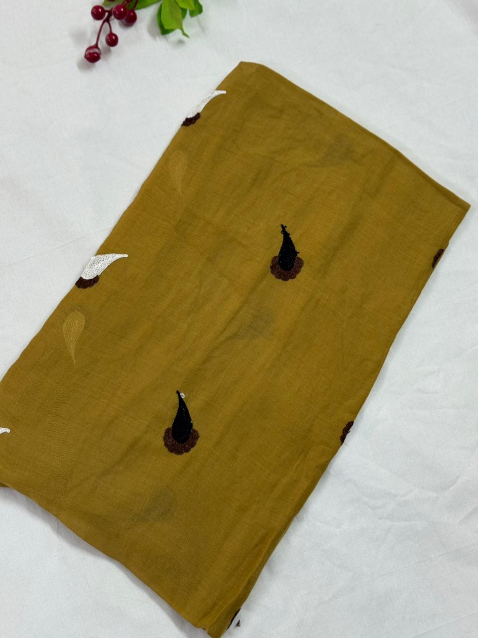 Cone Embroidery Lawn Scarf - French Beige