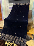 Luxury Velvet Cut Work Shawl - Bean Blue