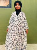 Kids Abaya Front Open Style - Grey Butterflies