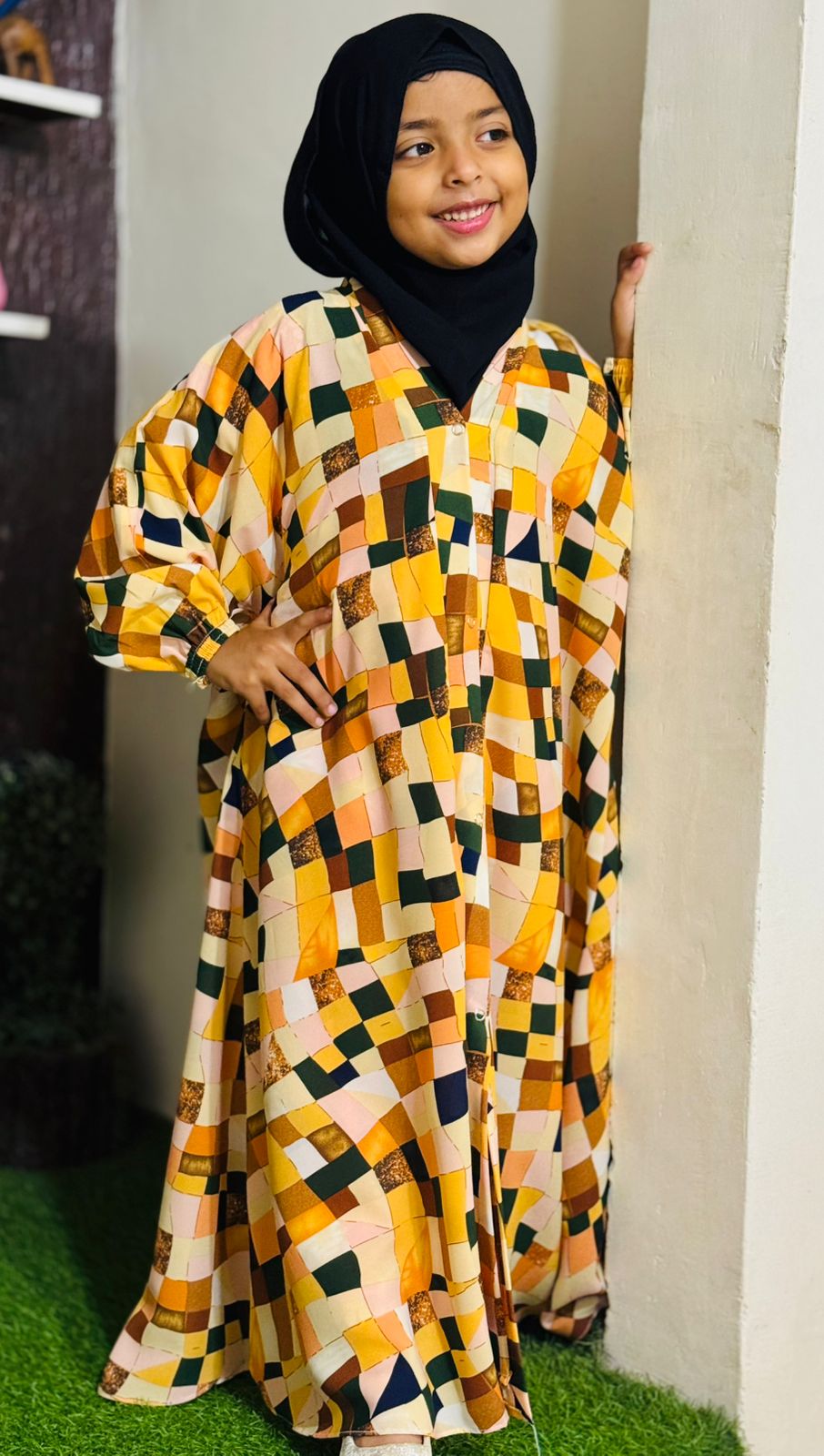 Kids Abaya Front Open Style - Crazy Checks