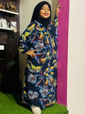 Kids Abaya Front Open Style - Blue with Multi Floral