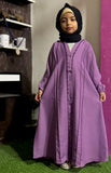 Kids Fashion Abaya Front Open Style - Light Purple with Pleates n Lace