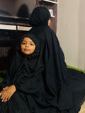 NAMAZ CHADDAR WITH SLEEVES - MOTHER DAUGHTER DUO - PLAIN BLACK