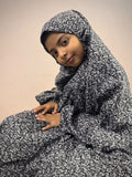 KIDS NAMAZ CHADDAR WITH FULL SLEEVES - LEAF ART BLACK (5 to 7 Years)