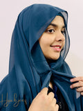 Georgette Hijab with attached Magnet & Tube Cap - Bluish Green