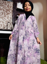 Kids Abaya Front Open Style - Lilac Spring
