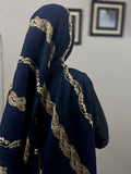Queen Embroidery Pleated Lawn Scarf - Blue
