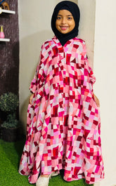Kids Abaya Front Open Style - Pinky Checks