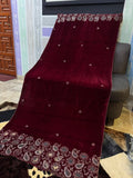 Luxury Velvet Cut Work Shawl - Bean Maroon