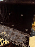 Luxury Velvet Cut Work Shawl - Leaf Pastel