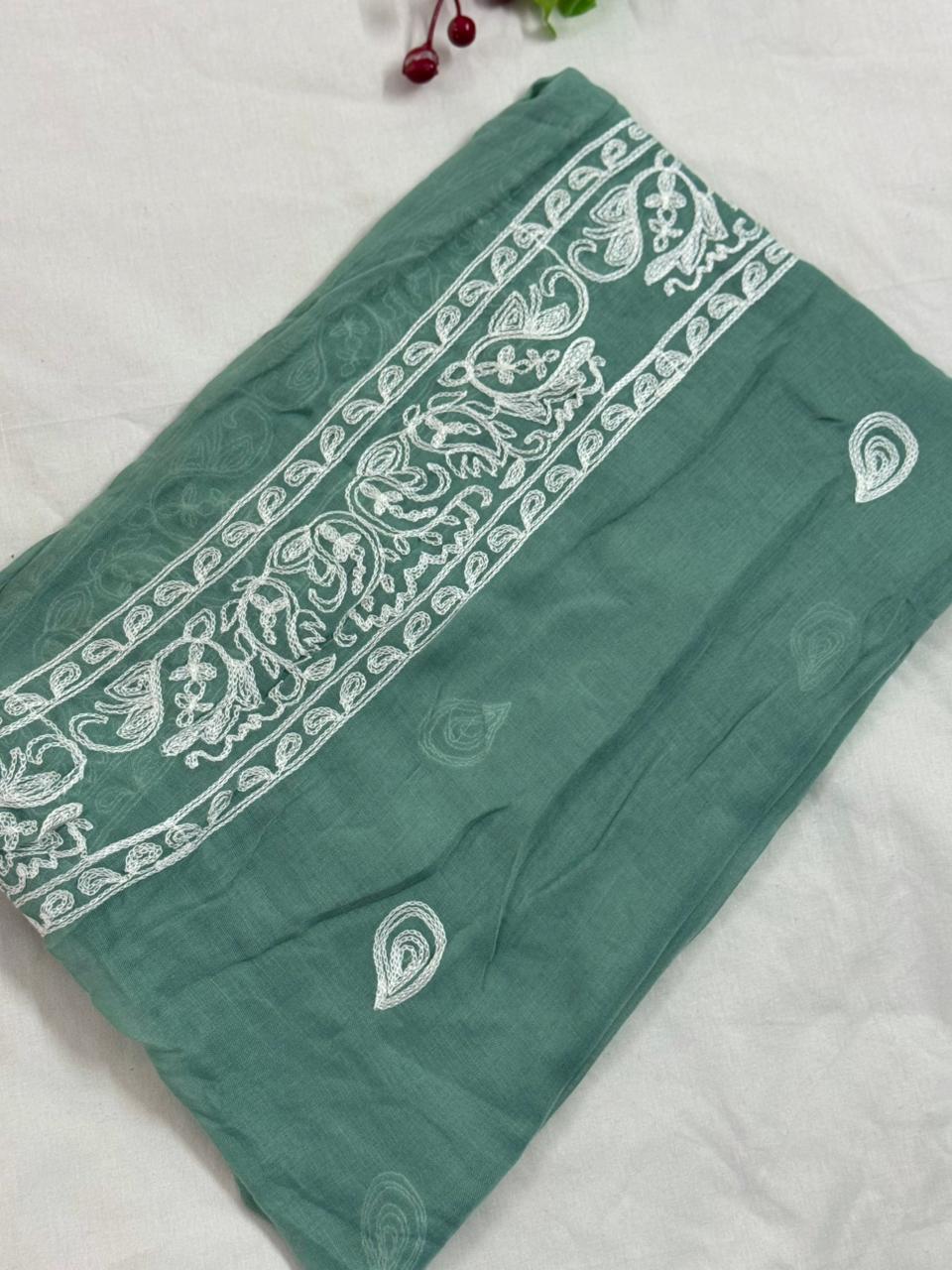 Lisa Embroidery Lawn Scarf - Soft Green