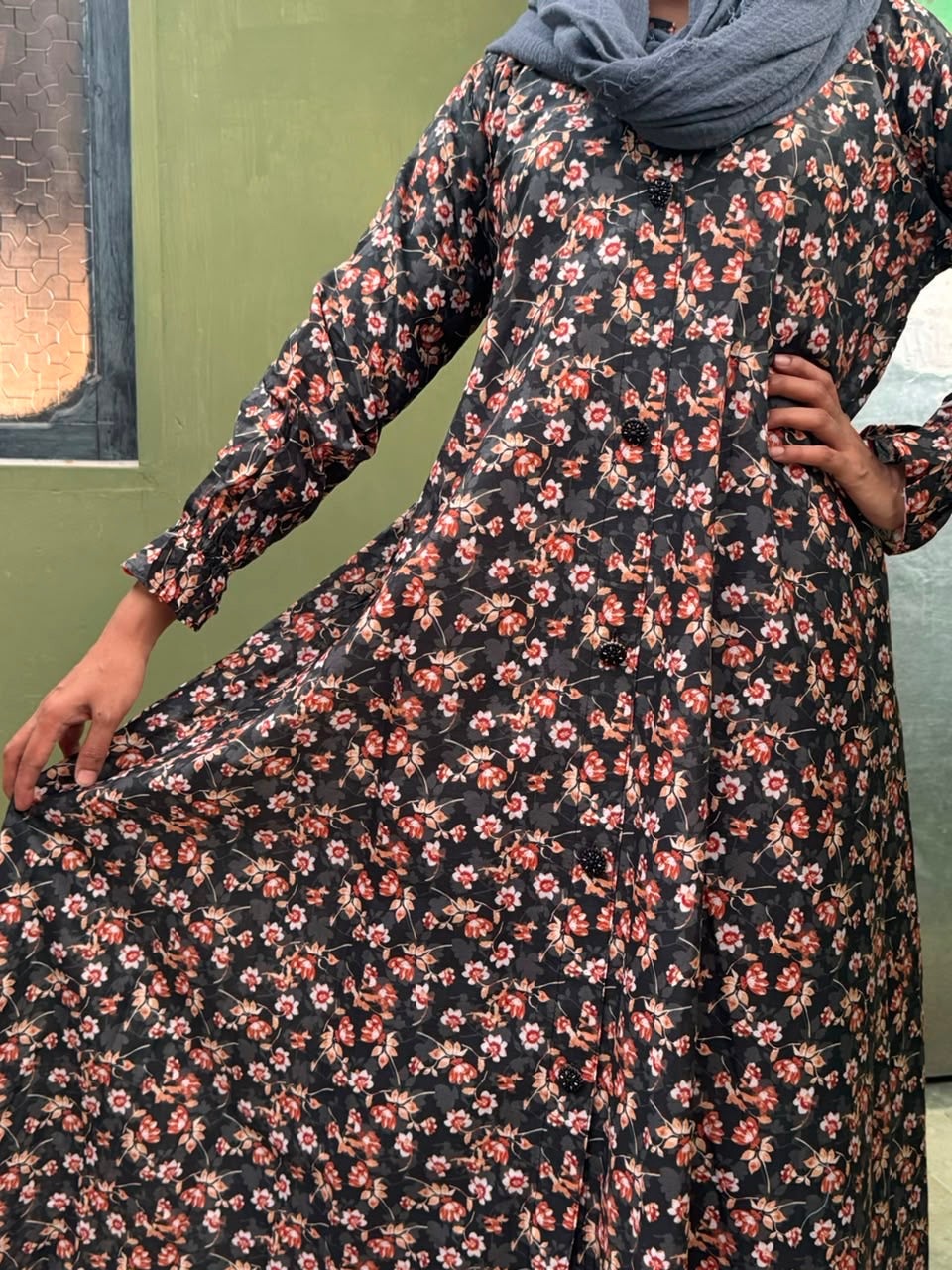 Adults Printed Lawn Abaya Front Open Style - LA 4