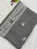 Lisa Embroidery Lawn Scarf - Grey
