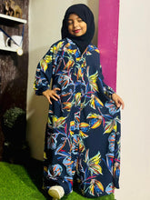 Kids Abaya Front Open Style - Blue with Multi Floral