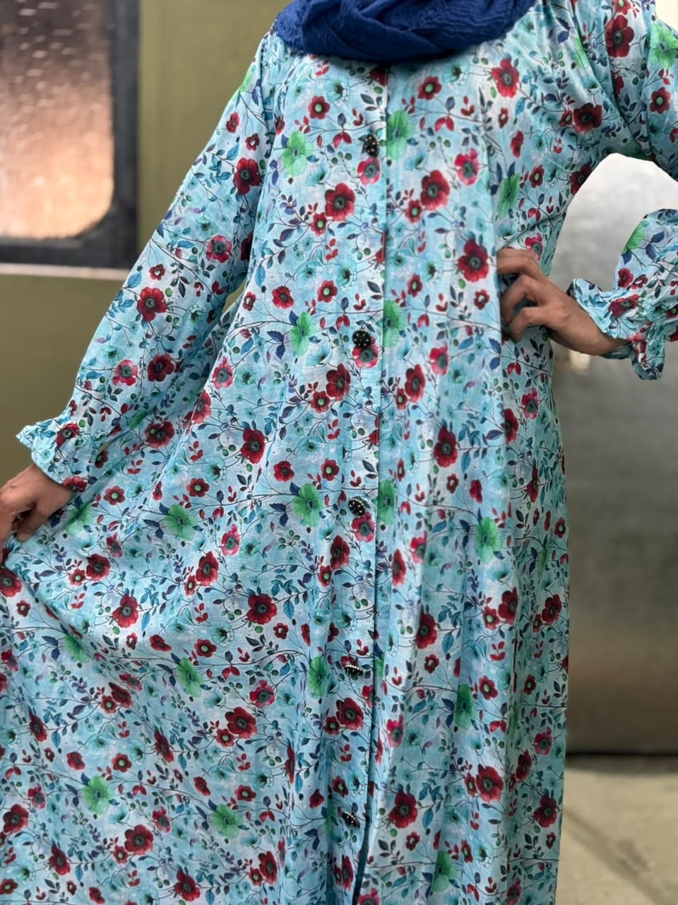 Adults Printed Lawn Abaya Front Open Style - LA 3