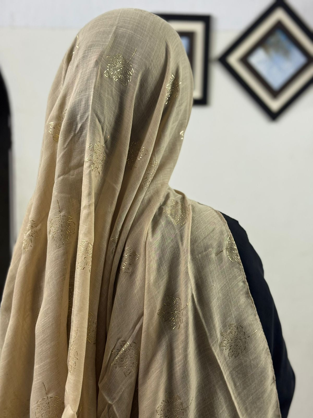 Turkish Lawn Spring Leaf Foil Print - Khaki