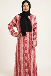 Adults Printed Abaya Front Open Style - Red Velvet