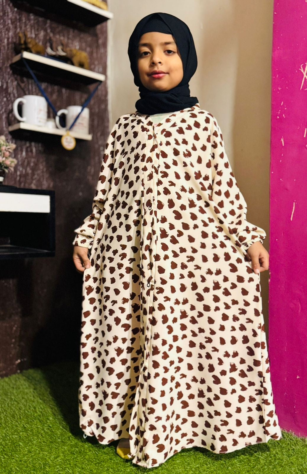 Kids Abaya Front Open Style - Hearts in Deep