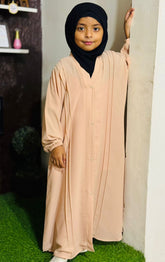 Kids Fashion Abaya Front Open Style - IcyPink with Pleates