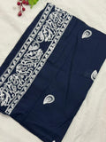 Lisa Embroidery Lawn Scarf - Navy