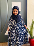 BABY Printed Abaya Front Open Style - Hearts In Blue