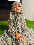 KIDS NAMAZ CHADDAR WITH FULL SLEEVES - GREYISH GREEN BUNCH FLORA 5 to 7 Years