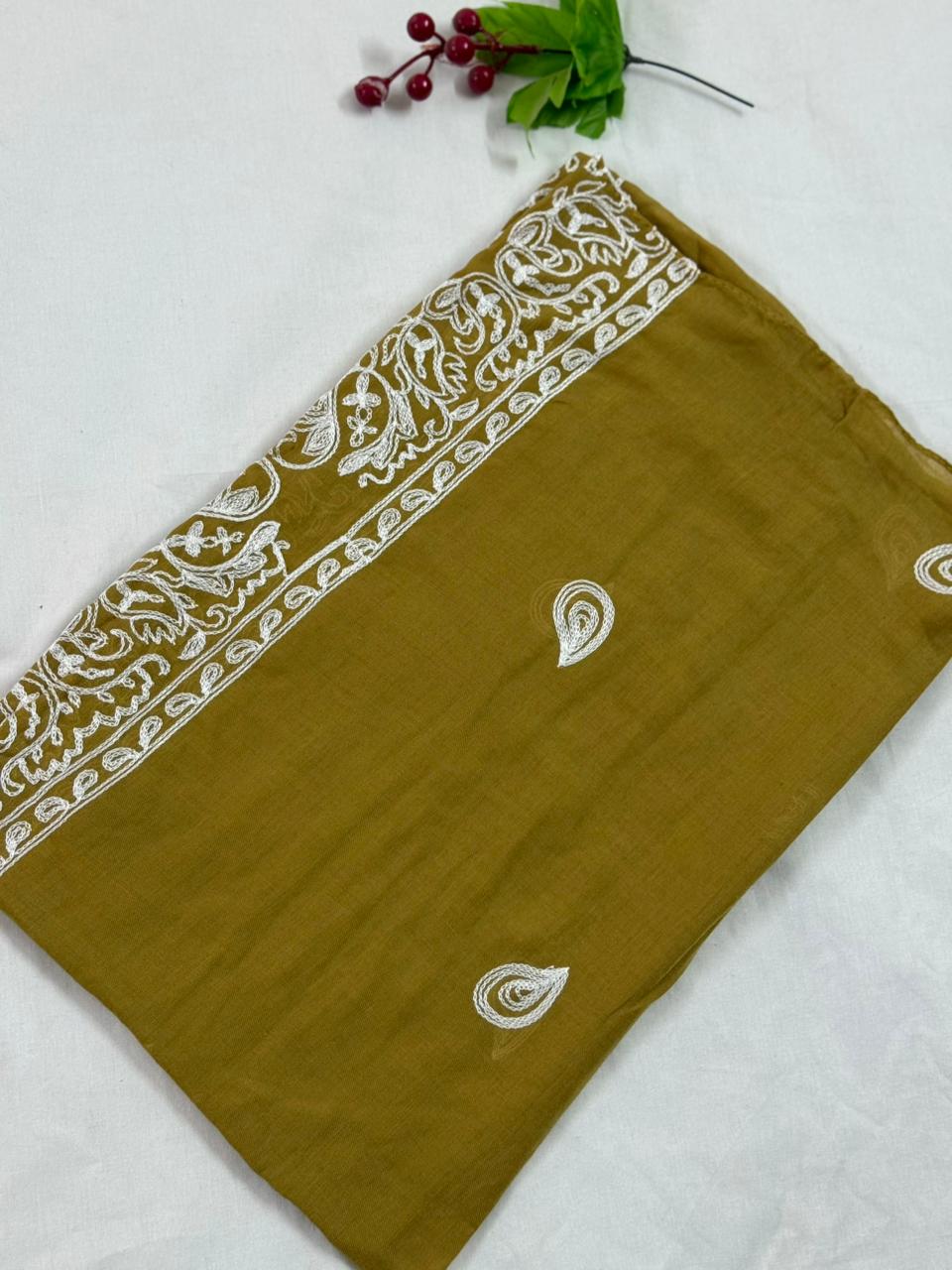 Lisa Embroidery Lawn Scarf - French Beige