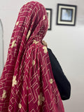 Zara Embroidery Lawn Scarf - Red