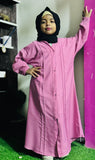 Kids Fashion Abaya Front Open Style - Pink with Pleates n Lace
