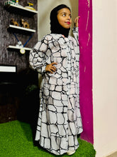 Kids Abaya Front Open Style - Black n White Marbles