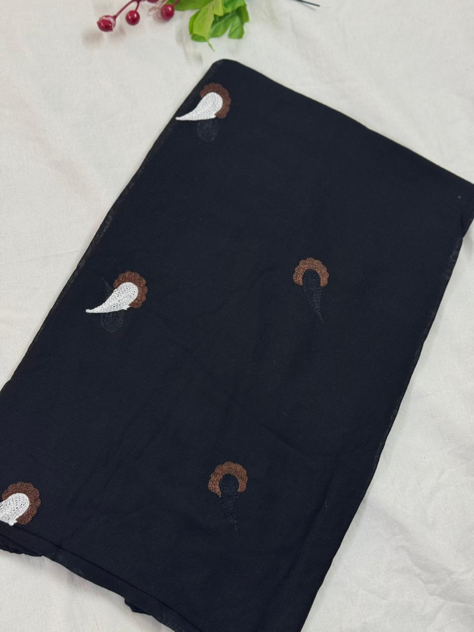 Cone Embroidery Lawn Scarf - Black