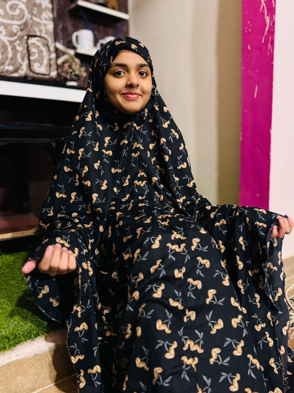 ADULTS NAMAZ CHADDAR WITHOUT SLEEVES - BEIGE CHERRY