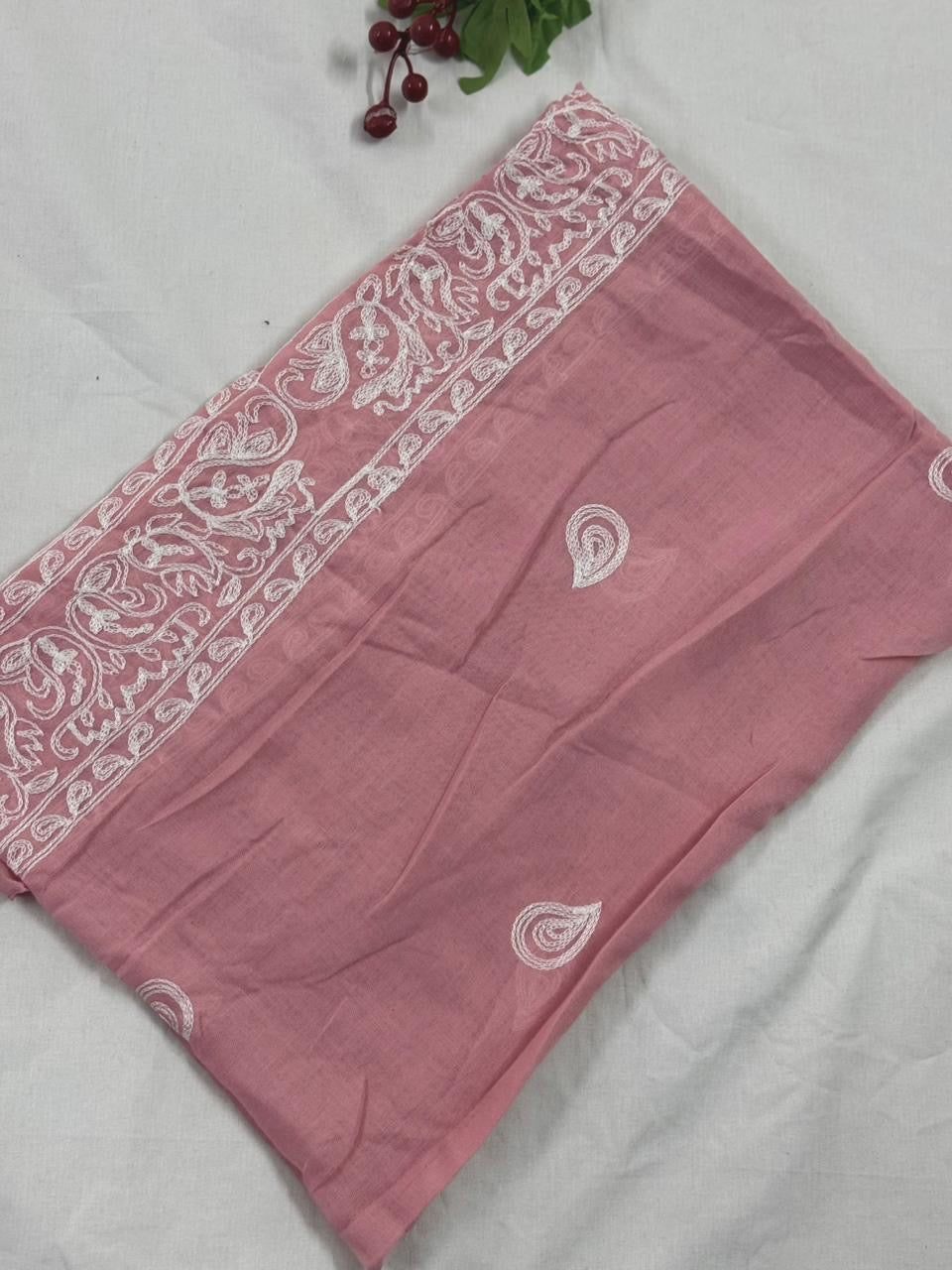 Lisa Embroidery Lawn Scarf - Daisy Pink