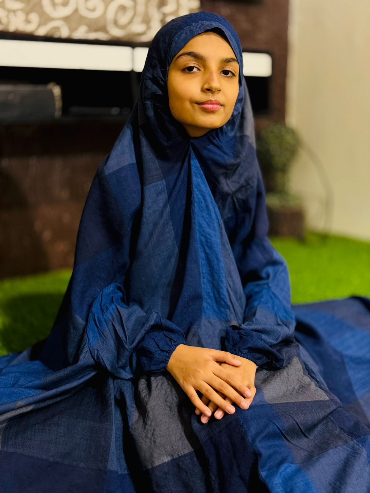 PURE LAWN KIDS NAMAZ CHADDAR WITH FULL SLEEVES - BLUE VIBES 8 to 11 Years