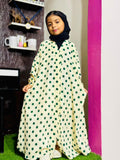 Kids Abaya Front Open Style - Bigger Dots Green