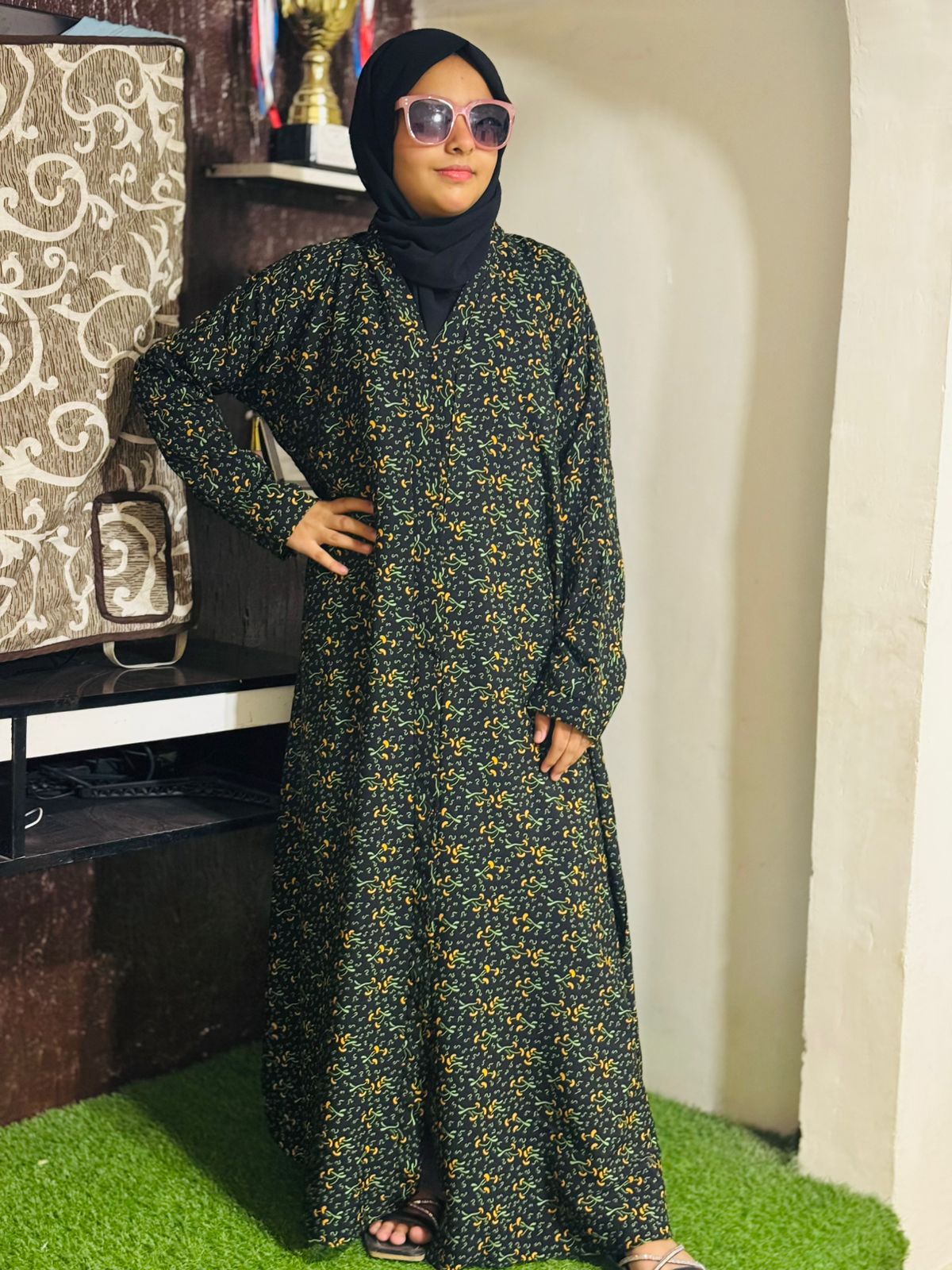 XXL Kids Abaya Front Open Style - Green Vibes