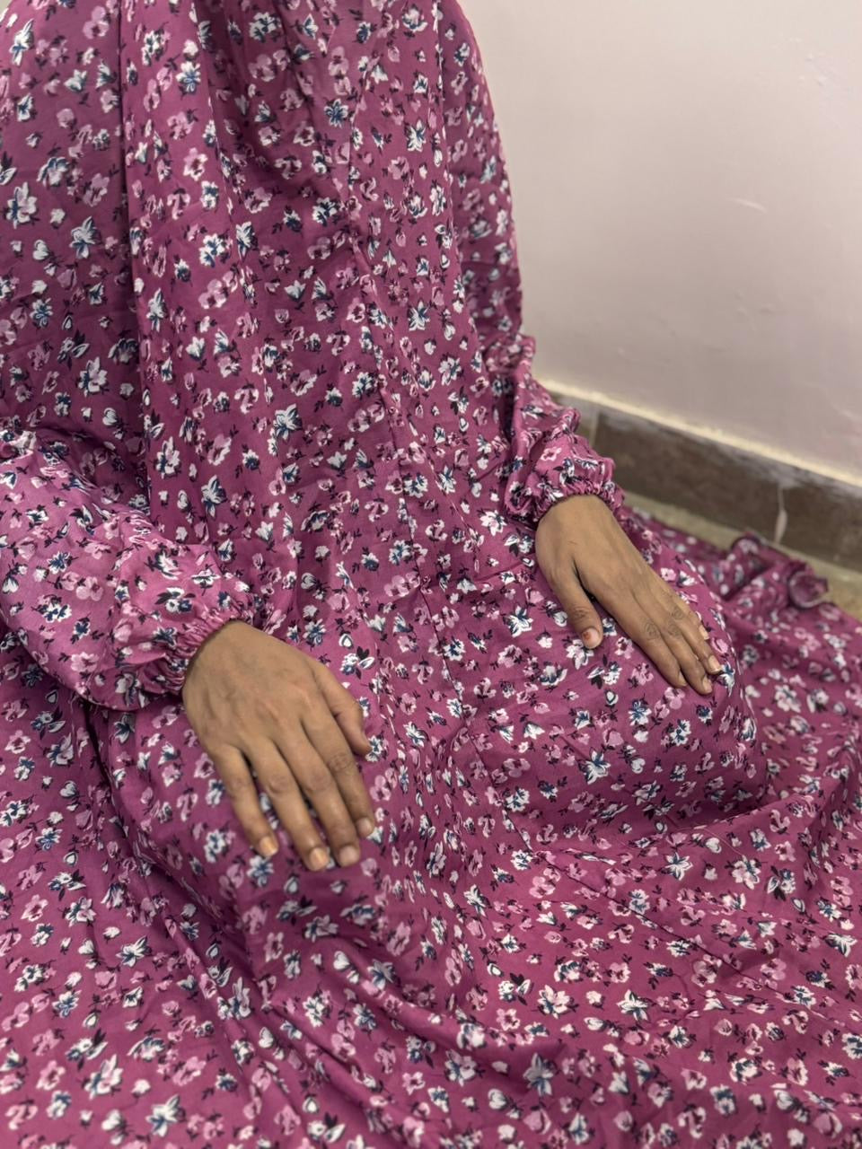 KIDS NAMAZ CHADDAR WITH FULL SLEEVES - NOOR IN FRENCH ROSE 12 to 14 Years